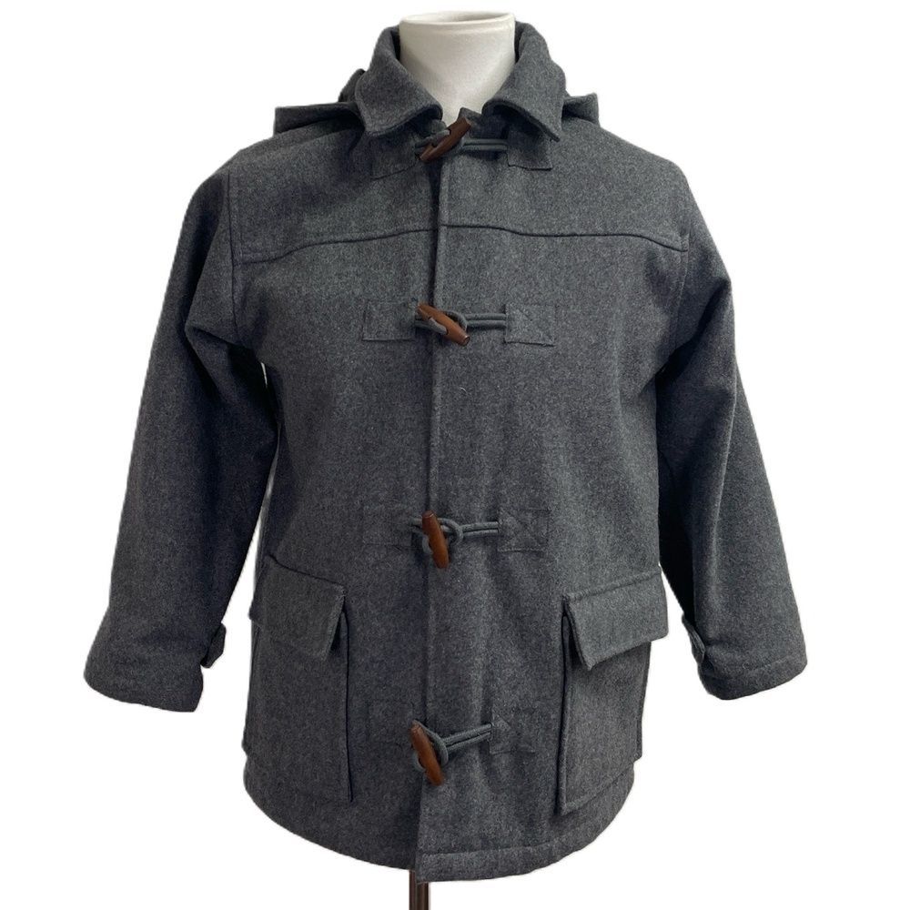 Girl's Children's Place Grey Hooded Duffle Winter Coat wool blend. Toggle jacket